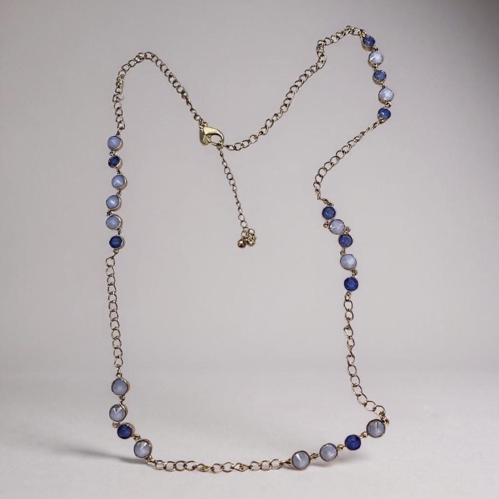 Chico’s Silver Tone Sky Blue Faceted Station Necklace 40” Long Layering Necklace